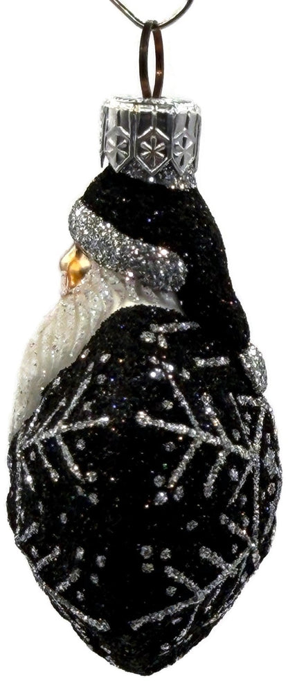 Patricia Breen Snowflake Noel Black Santa Hexagon Glass Christmas Ornament 22572