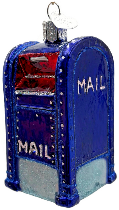Old World Christmas Mail Box Blue Postal Glass Christmas Ornament OWC 360941