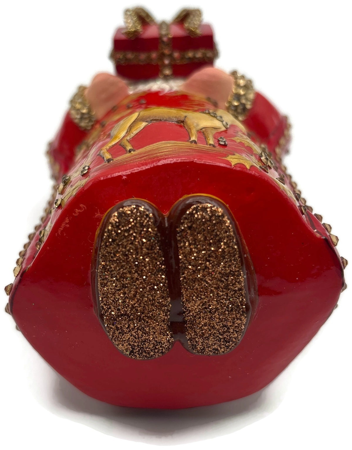 Patricia Breen 2014 Santa for Yaly Red Gold Holly Reindeer Ornament 34409