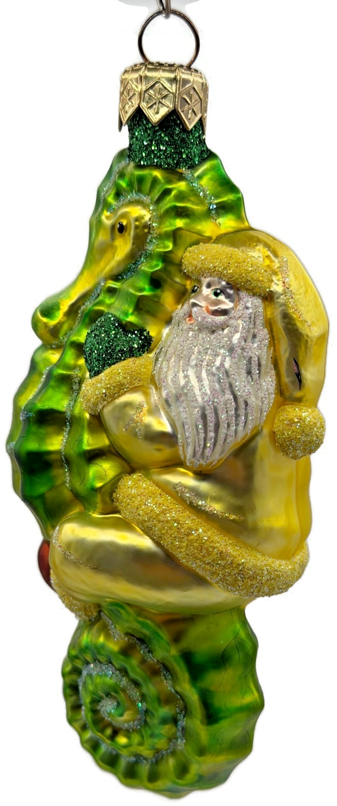 Patricia Breen Hi Ho Santa Yellow Green Seahorse Glass Christmas Ornament 99140
