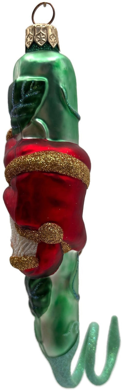 Patricia Breen Santa and the Beanstalk Red Green Matte Christmas Ornament 99282
