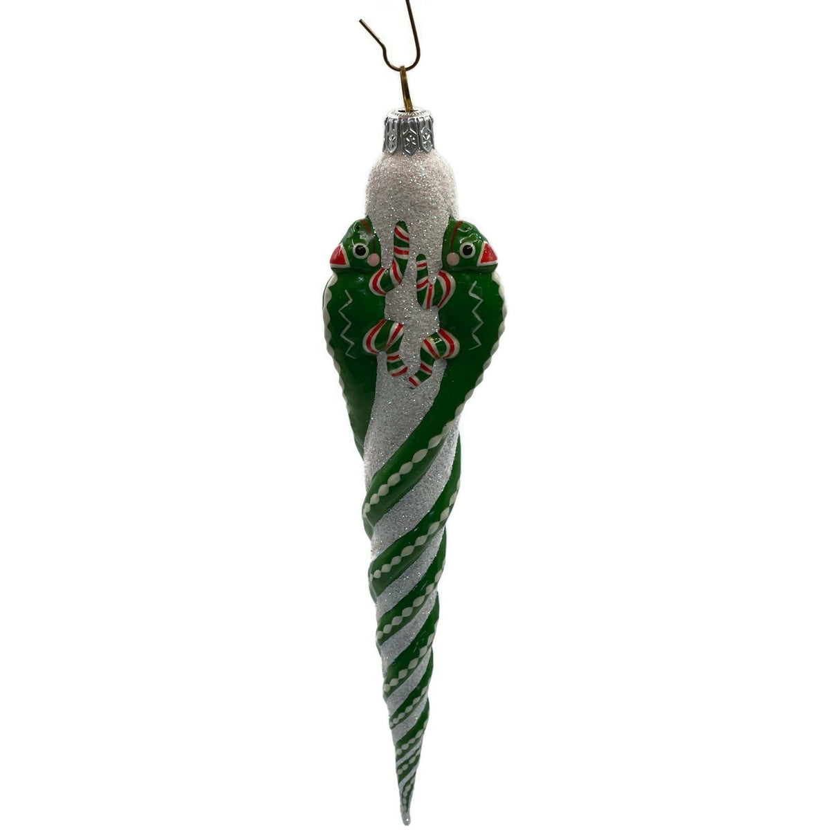 Patricia Breen Chameleon Icicle Green Stripe Glass Christmas Tree Ornament 28111
