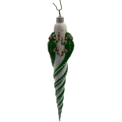 Patricia Breen Chameleon Icicle Green Stripe Glass Christmas Tree Ornament 28111