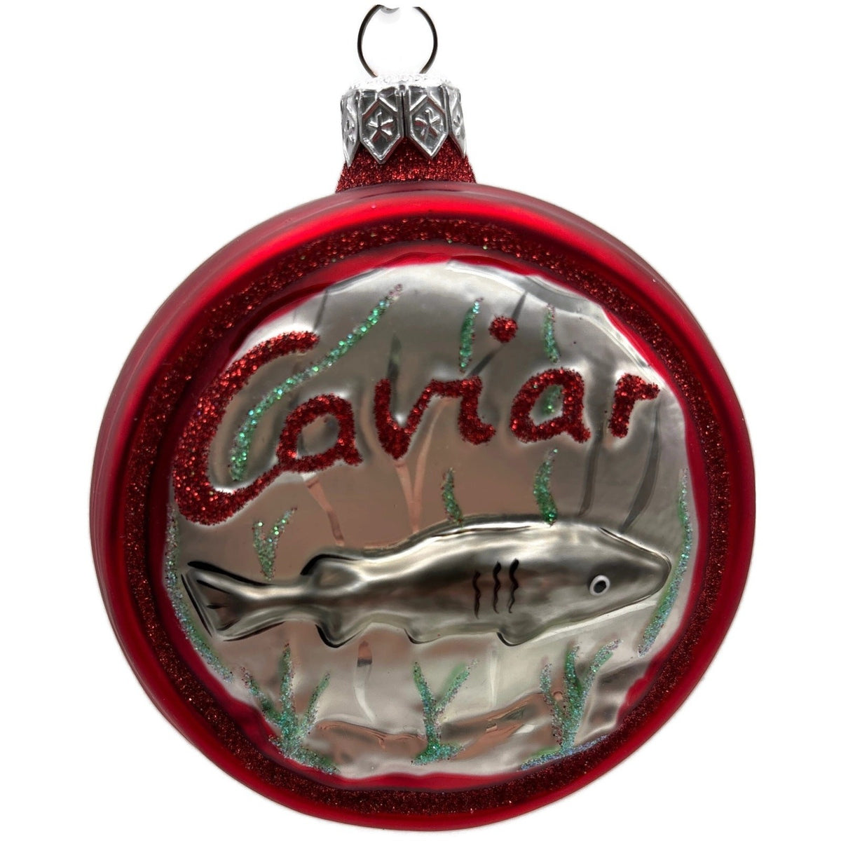 Patricia Breen Caviar Tin Red Round Glitter Fish Eggs Christmas Ornament 96060