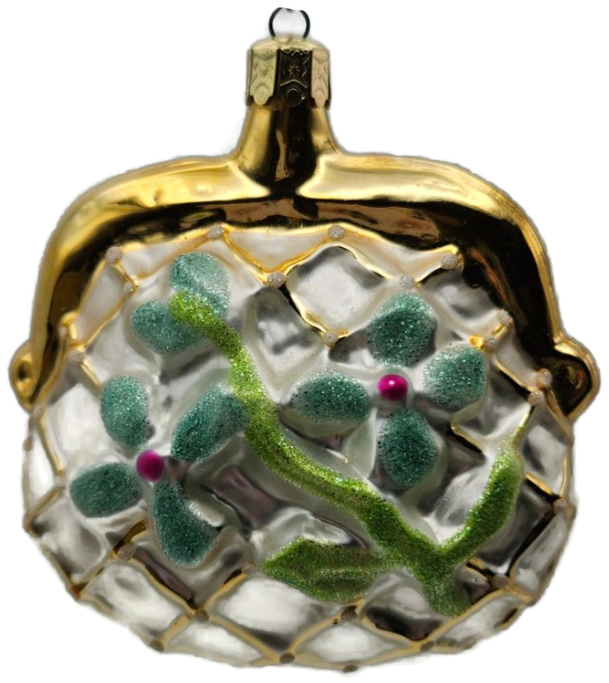 Christopher Radko Her Purse Blue Flower Glass Christmas Tree Ornament 91-088-00