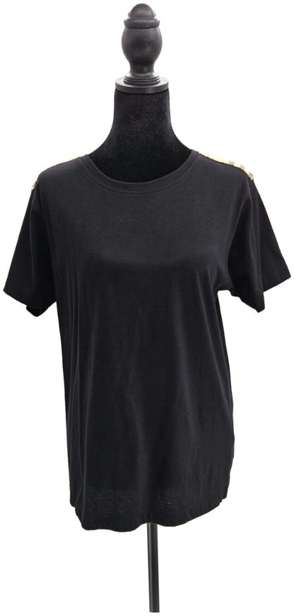 Burberry London Black Check Shoulder Trim Cotton T Shirt Women's Small NWT0