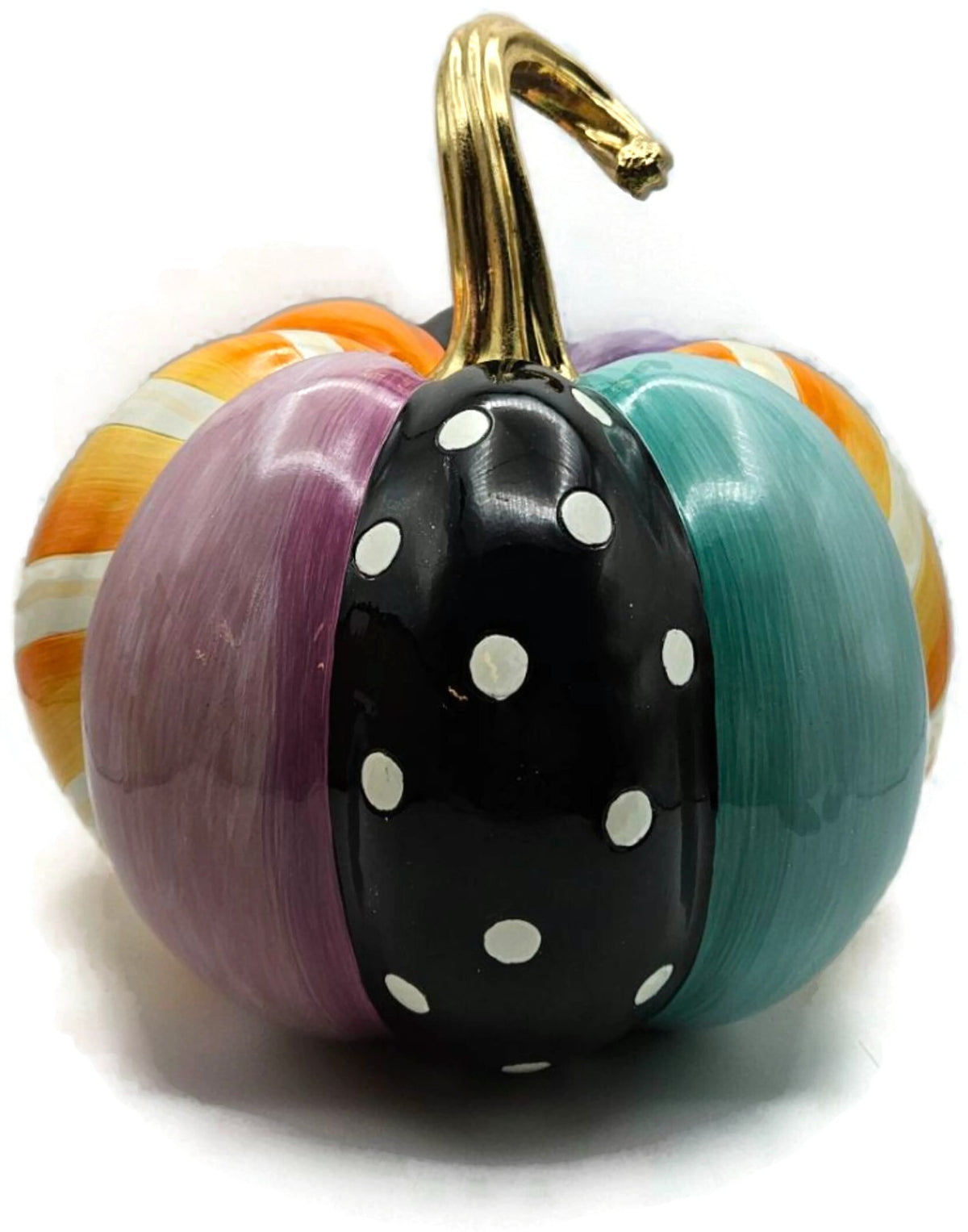 MacKenzie Childs Halloween Whimsy Patchwork Medium Pumpkin Polka Dots Stripes 5