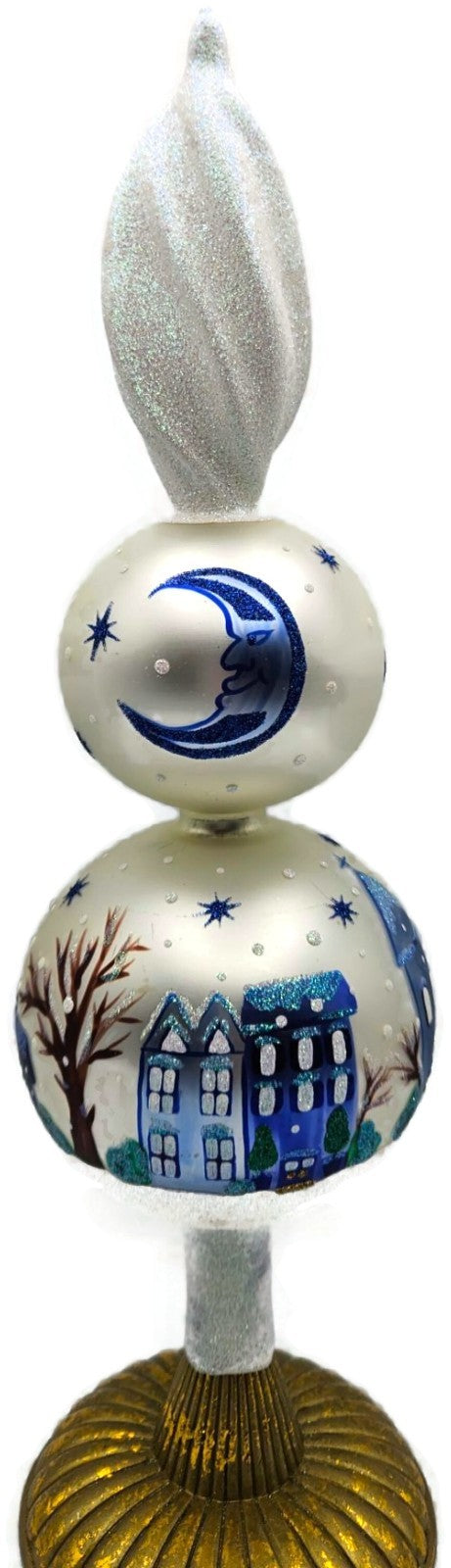 Patricia Breen Village Finial Pearl Snow Blue Stars Christmas Tree Topper 96801