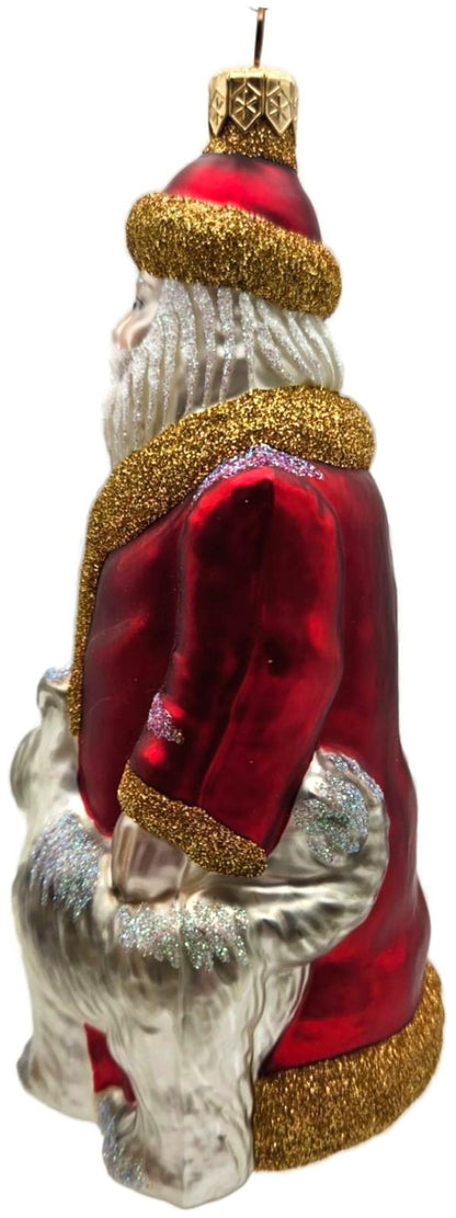 Patricia Breen Just What I Wanted Santa Dog Red Glass Christmas Ornament 98256