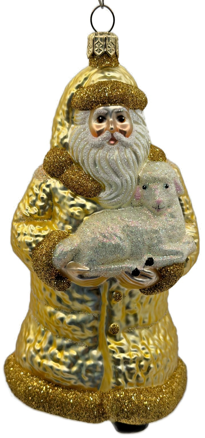 Patricia Breen Lost And Found Gold Santa Lamb Glass Christmas Tree Ornament 20226