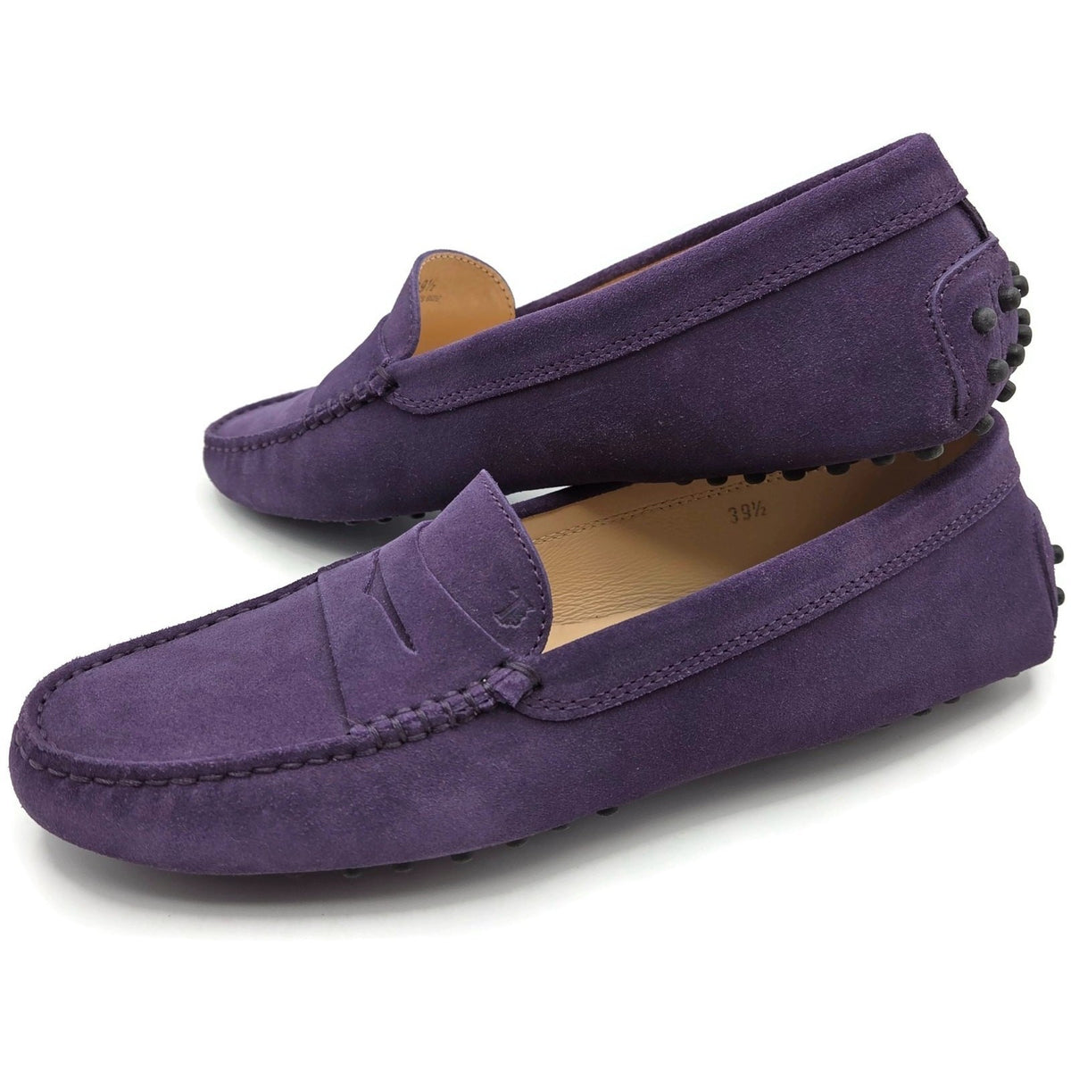 TOD'S Driving Moccasins Loafers Shoes Purple Suede Gommino Womens Size 39.55