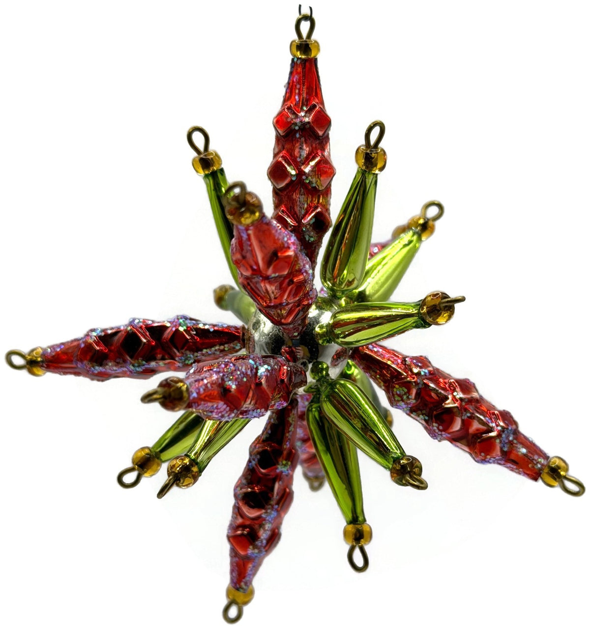 Christopher Radko Star Bright Red Green Beaded Christmas Ornament 99 391 00