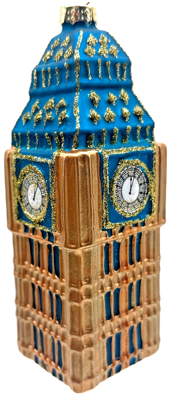 London Big Ben Clock Tower Blue Gold Glass Christmas Ornament England UK1