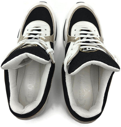Chanel CC Low Yop Sneakers Size 40 Black White Gold Leather Tennis Shoes Rare5
