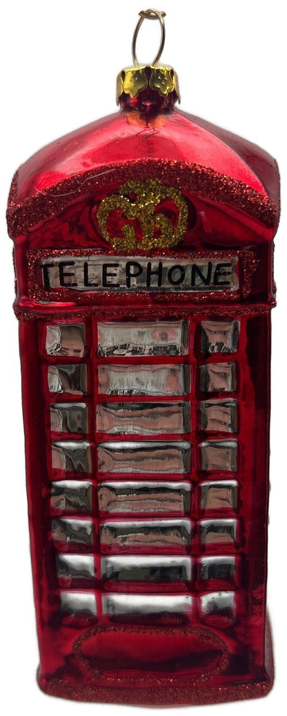 Christopher Radko London Calling Red Telephone Booth Glass Christmas Ornament5