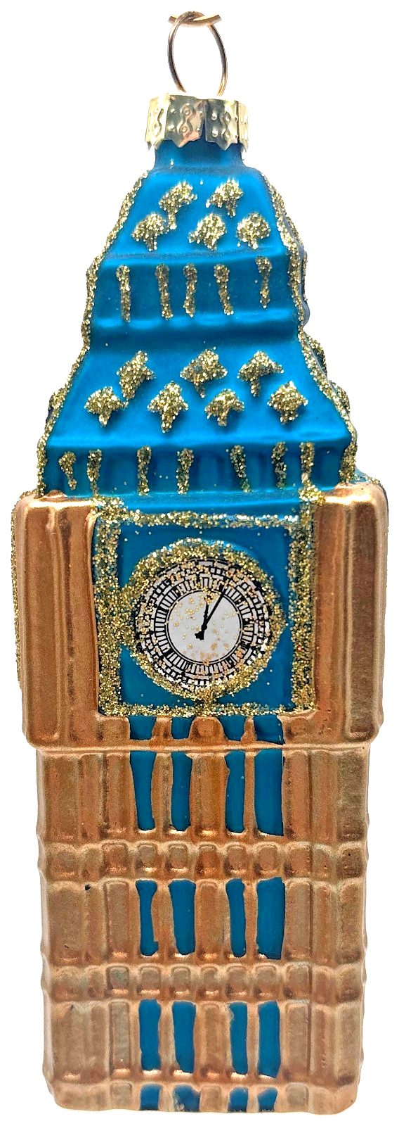 London Big Ben Clock Tower Blue Gold Glass Christmas Ornament England UK2