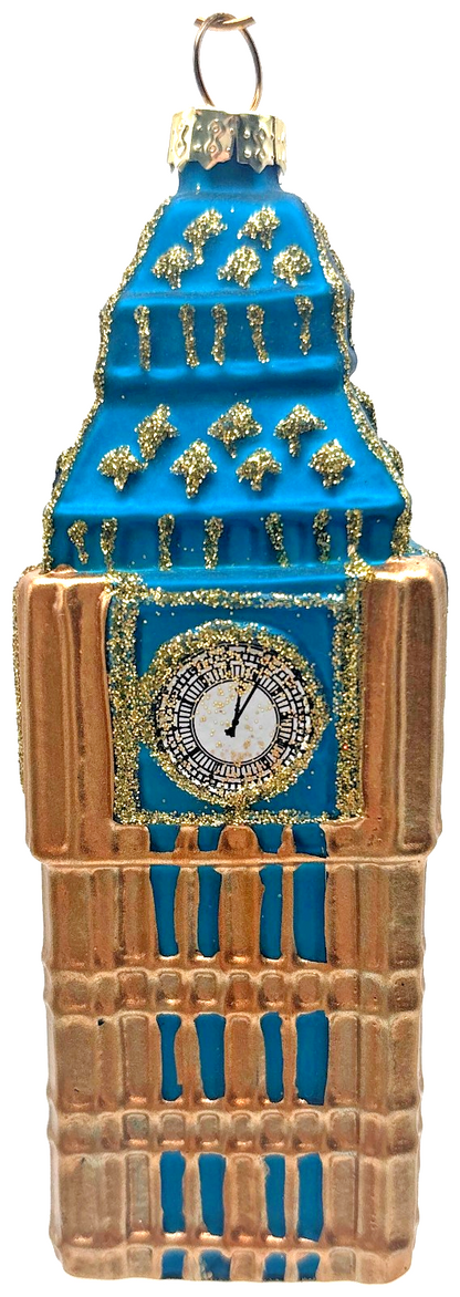 London Big Ben Clock Tower Blue Gold Glass Christmas Ornament England UK2