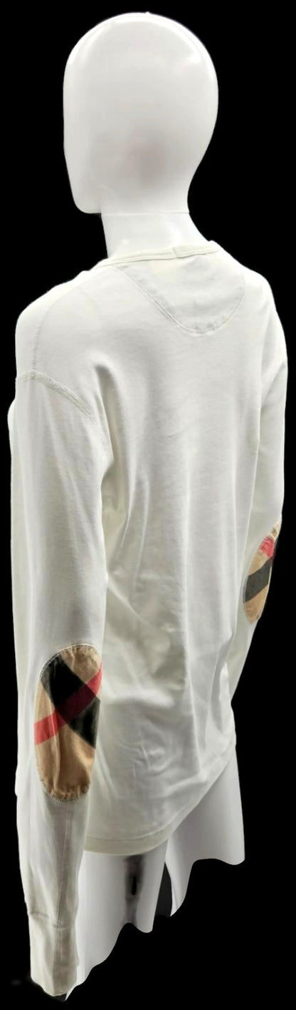 Burberry Brit Check Elbow Patch White Long Sleeve Top T Shirt Pullover Small1