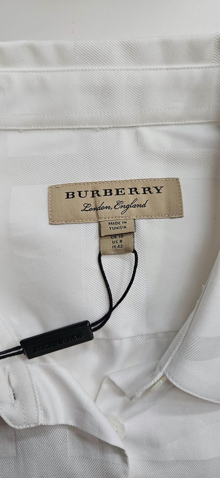 Burberry London White Tonal Check Button Front Shirt Women's Size 8 NWT14
