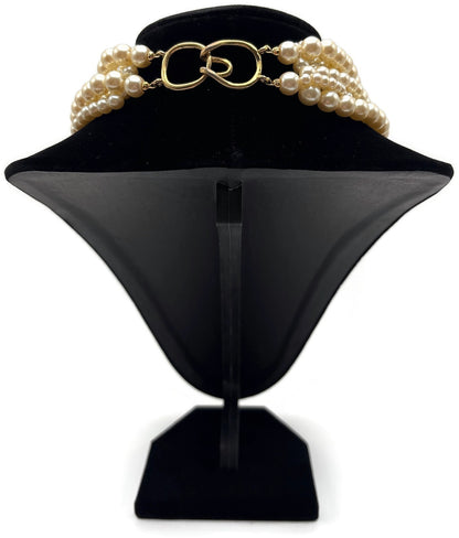 8 Strand Graduated Pearl Style Statement Collar Necklace Gold Tone Clasp3