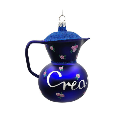 Patricia Breen Sweet Cream Cobalt Blue Glittered Top Floral Spring Ornament 96471