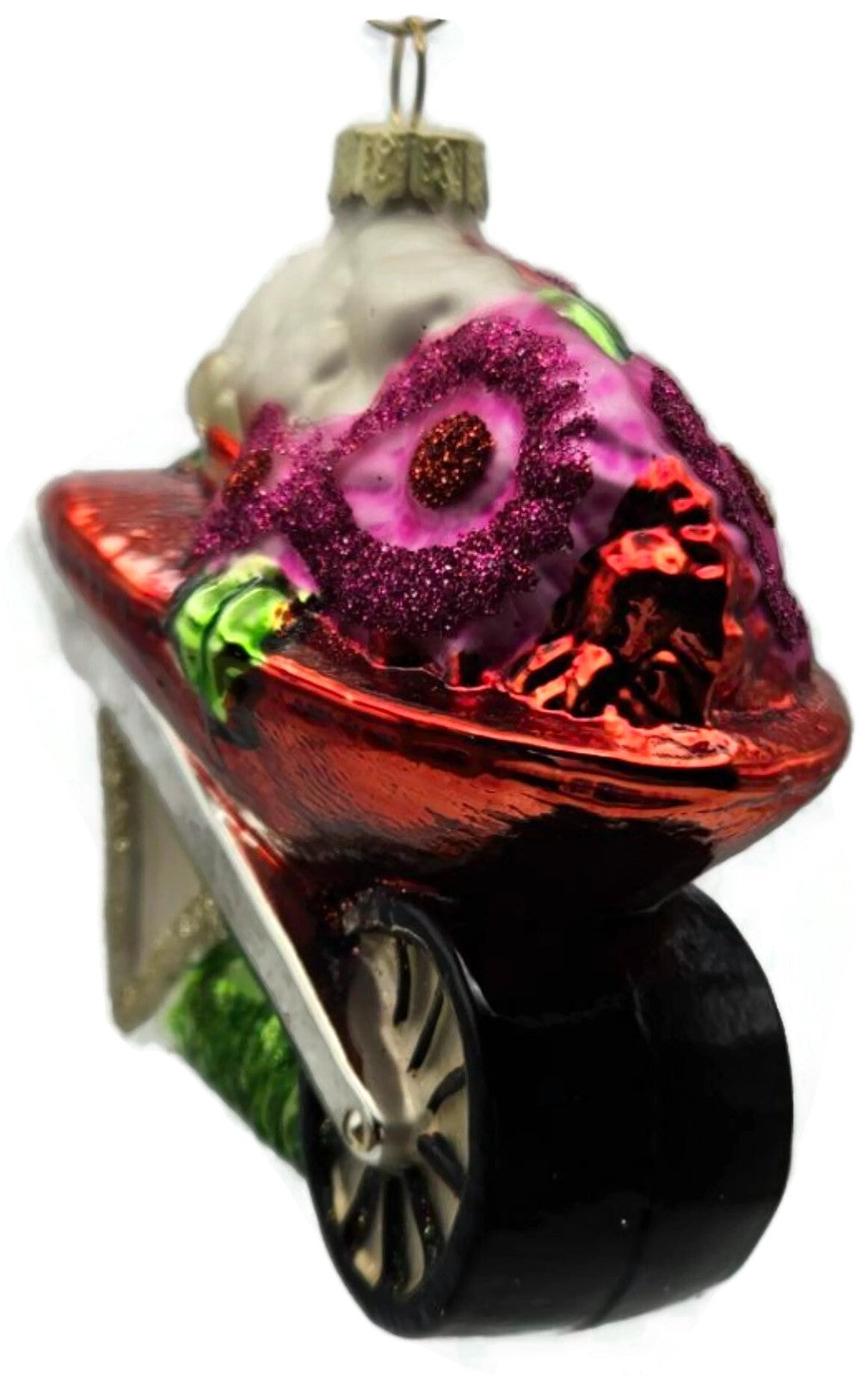 Floral Wheelbarrow Garden Flowers Blown Glass Christmas Holiday Tree Ornament8