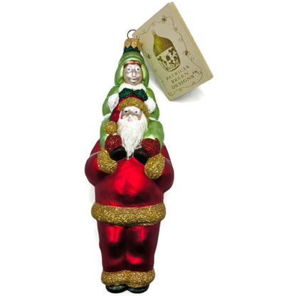 Patricia Breen Carry Me Santa Red Green Boy Glass Christmas Tree Ornament 98033