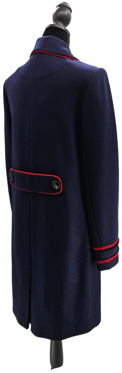 Boden Edith Trim Detail Coat Lined Navy Blue Woolblend Long Sleeve Womens Size 65