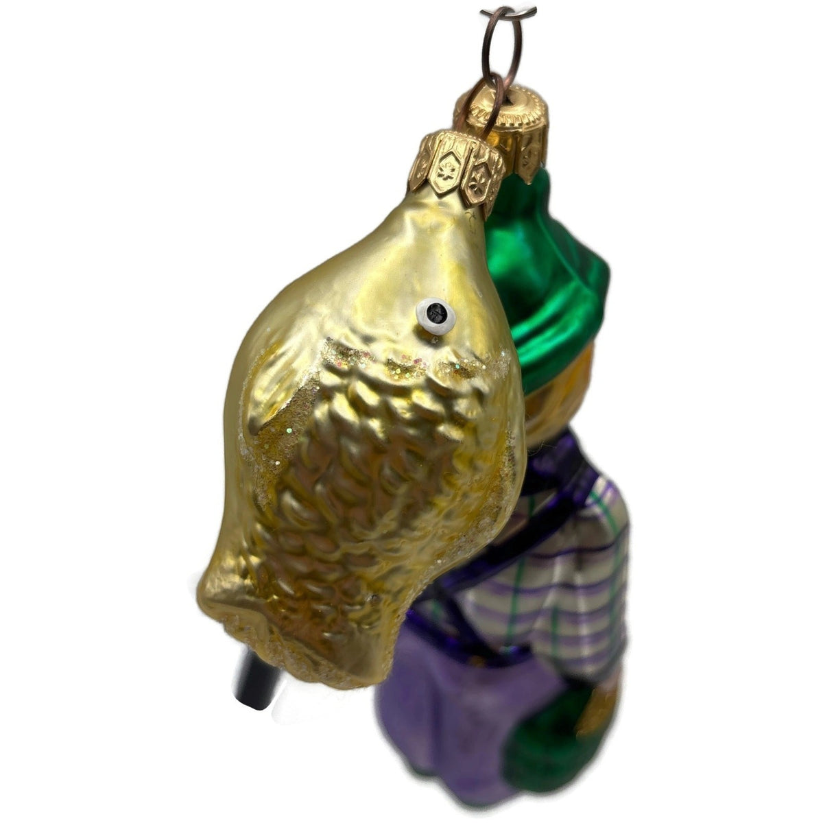 Patricia Breen Fisherboy And Fish Glass 2 Part Christmas Ornament Signed 95205