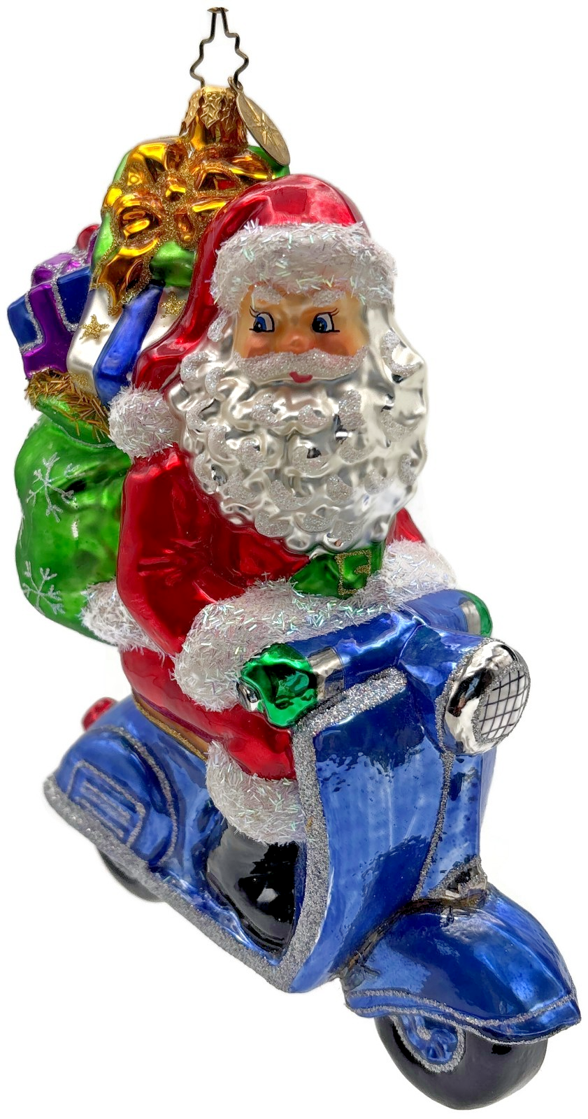 Christopher Radko Roaming Holiday Santa Scooter Glass Christmas Ornament 10141041