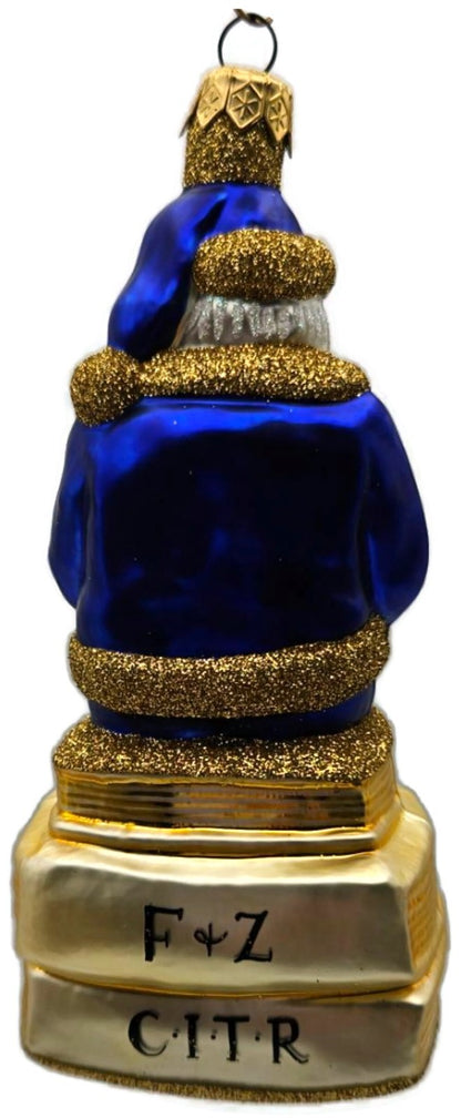 Patricia Breen Santa Reads Blue Glittered Top Of Books Christmas Ornament 99315