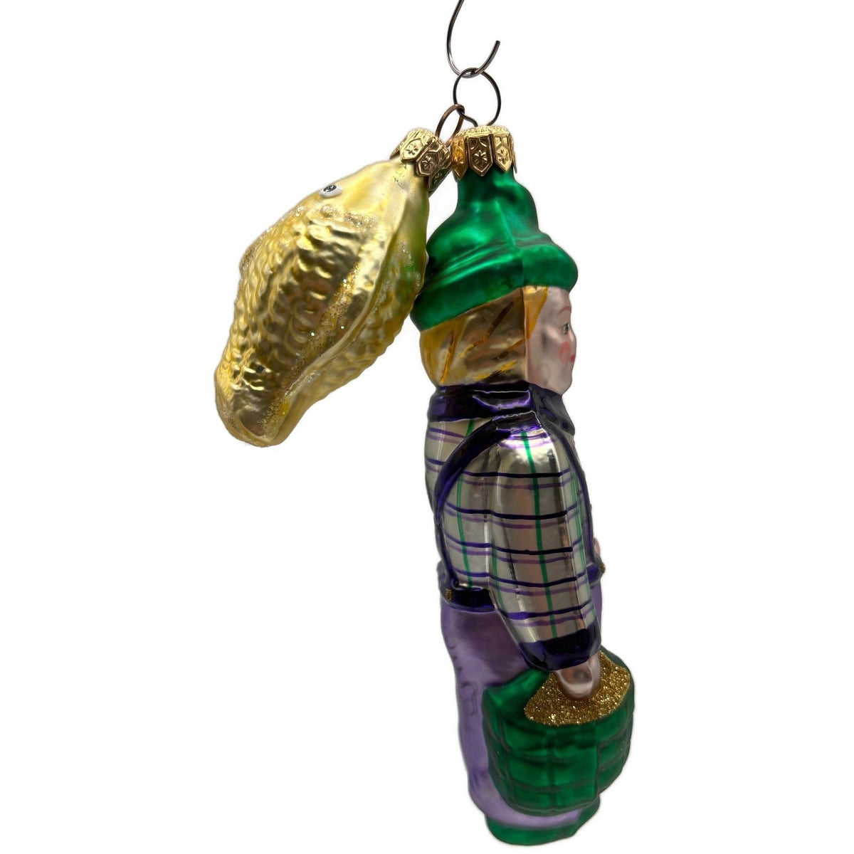 Patricia Breen Fisherboy And Fish Glass 2 Part Christmas Ornament Signed 95207