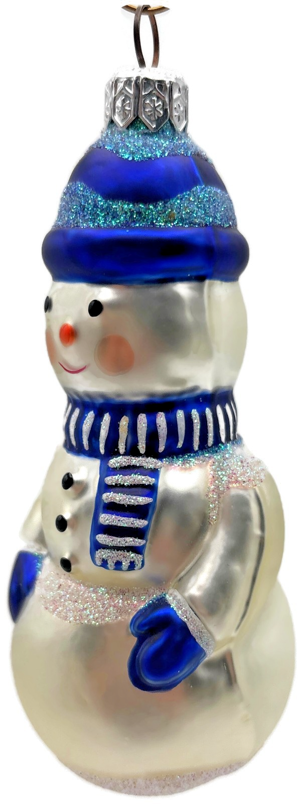 Patricia Breen 1995 Snowboy Blue Snowman Glass Christmas Ornament 95251