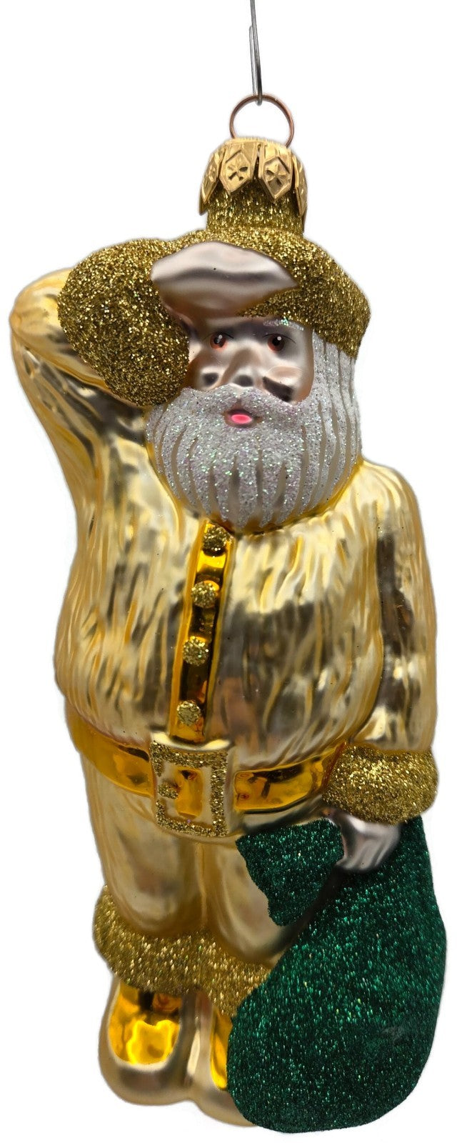 Patricia Breen A Santa for Thomas Gold Green Bag Glass Christmas Ornament 97416