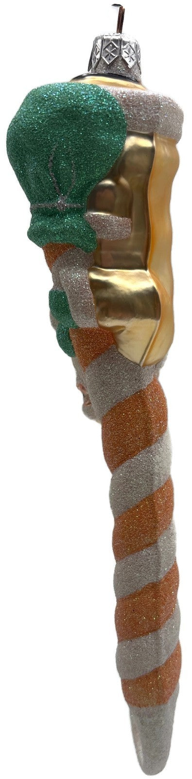 Patricia Breen Peppermint Santa Peach Striped Glass Christmas Tree Ornament 98332