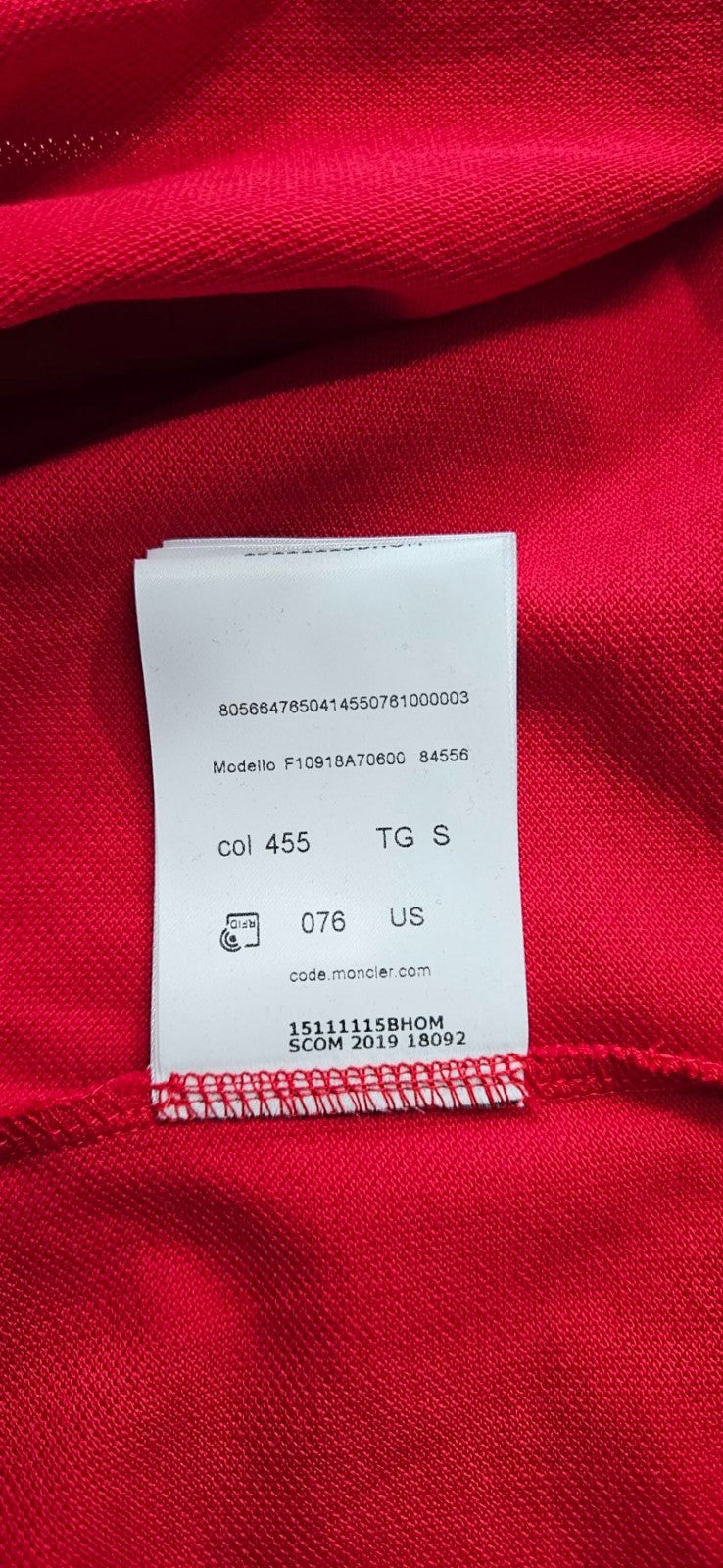 Moncler Maglia Polo Manica Corta Red Men's Size S NWT F10918A70600 845569