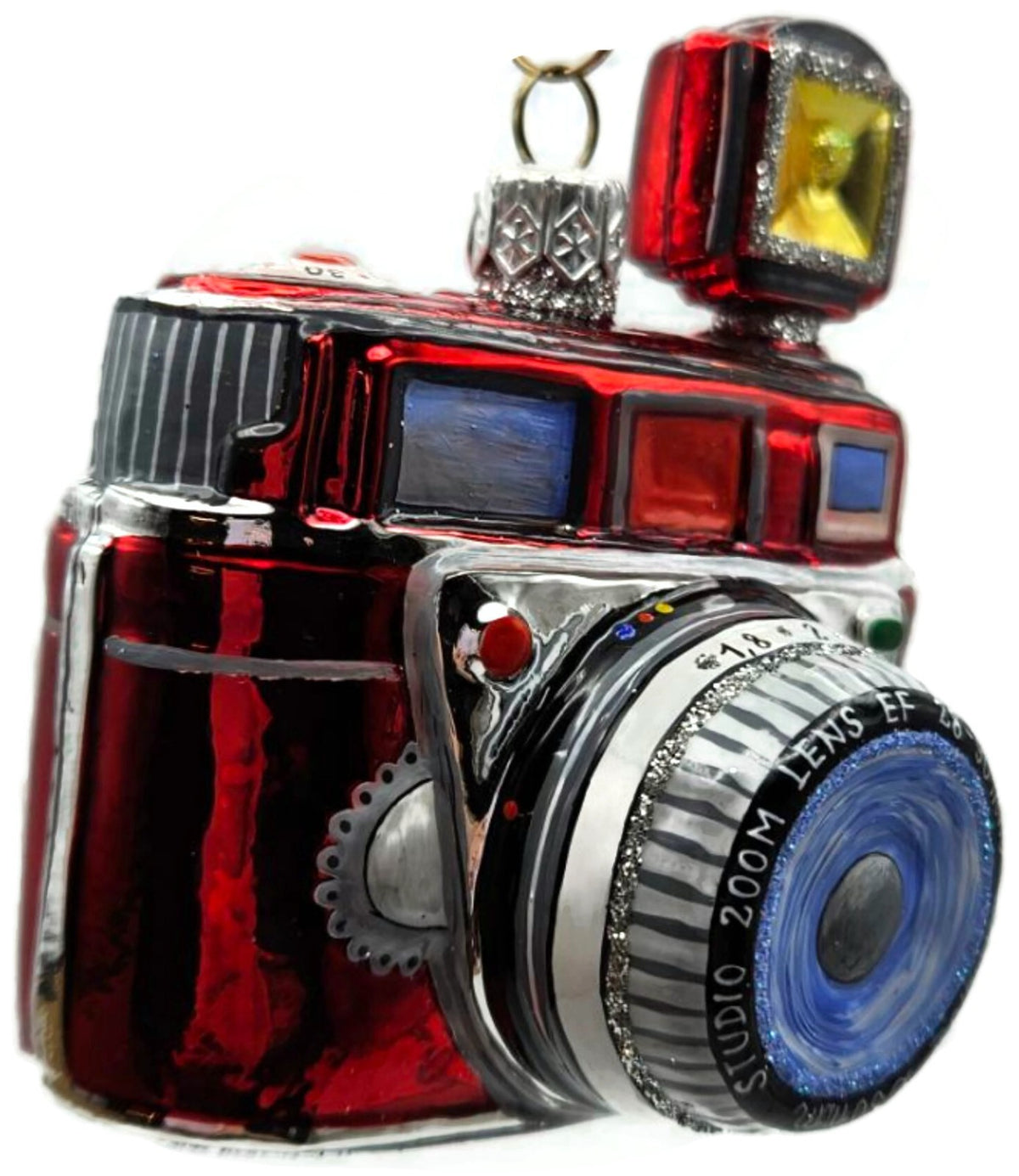Vintage Style Glass Camera Red Sparkle Glitter Hand Painted Christmas Ornament9