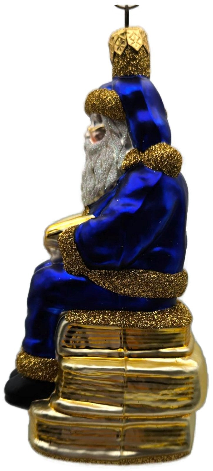 Patricia Breen Santa Reads Blue Glittered Top Of Books Christmas Ornament 99317
