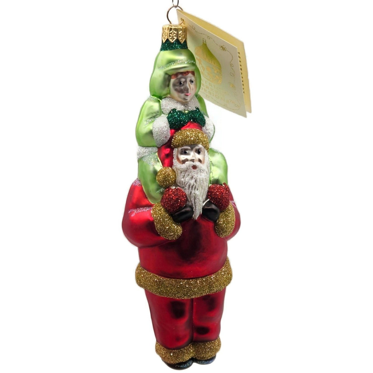 Patricia Breen Carry Me Santa Red Green Boy Glass Christmas Tree Ornament 98030