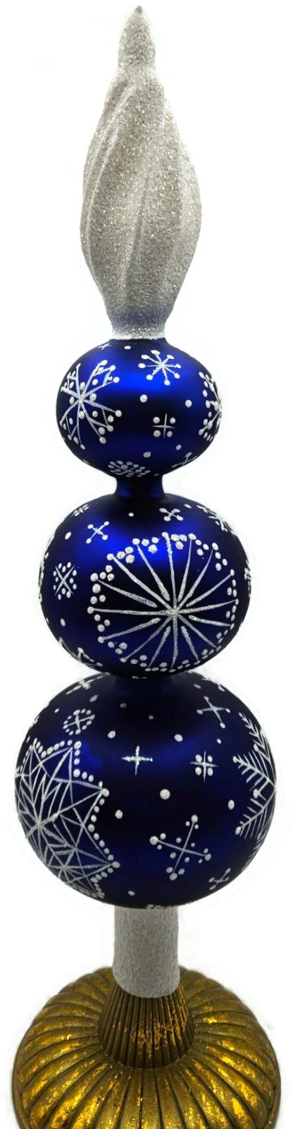 Patricia Breen Blizzard Finial 3 Ball Cobalt Blue Christmas Tree Topper 95824