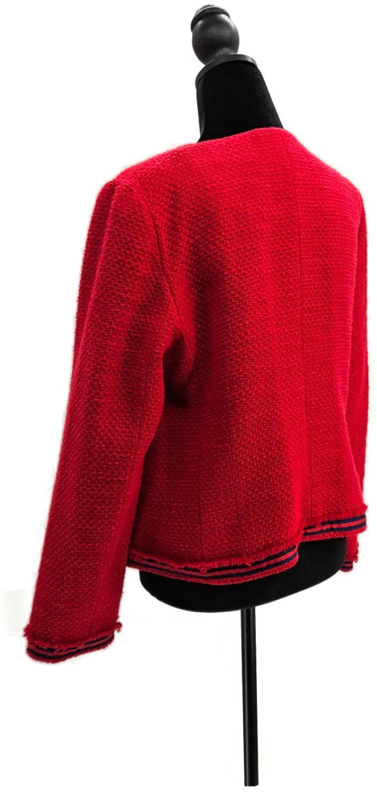 Talbots Women's Red Cotton Tweed Jacket Black Trim Patch Pockets Size 6 NWT4