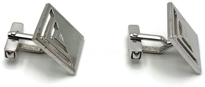 Swank Signed Men's Cuff Links Set Silver Tone Square Modernist Geometric Cutout8