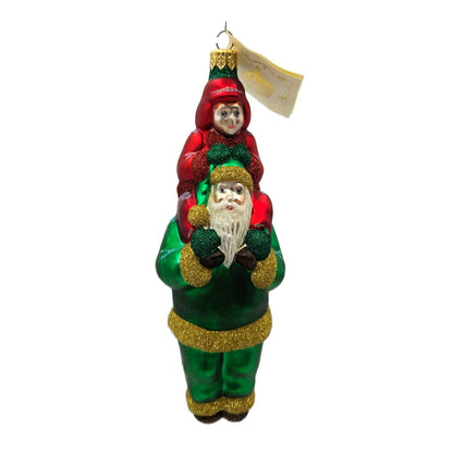 Patricia Breen Carry Me Santa Claus Green Red Coat Glass Christmas Ornament 98031