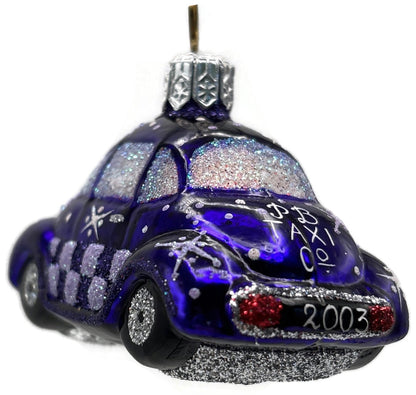 Patricia Breen Miniature Taxi Purple Snowflakes Christmas Ornament Signed 96314