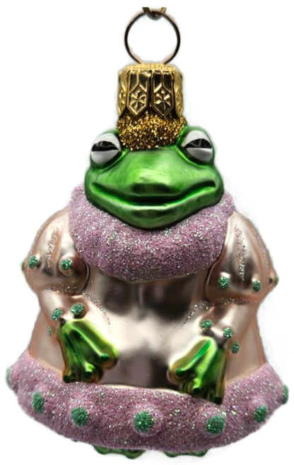 Patricia Breen Frog Princess Miniature Pink Green Dots Christmas Ornament 98130