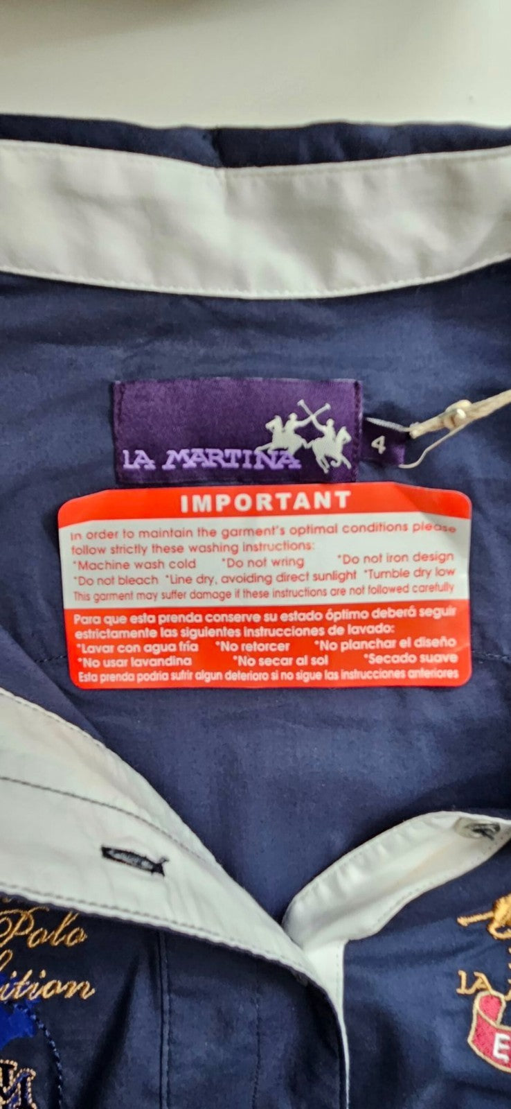 La Martina Copa England Exhibition Navy Embroidered Shirt Women's Size 4 NWT9