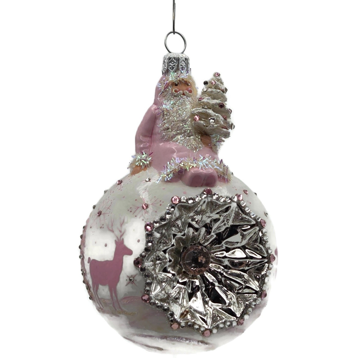 Patricia Breen Glorious Pink Reflector White Snowflakes Christmas Ornament 33336