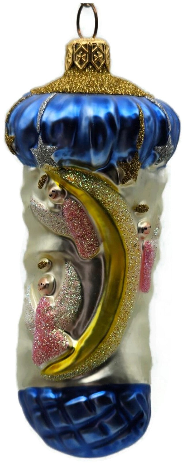 Patricia Breen Angel Stocking Blue Moon Stars Glass Christmas Tree Ornament 96028