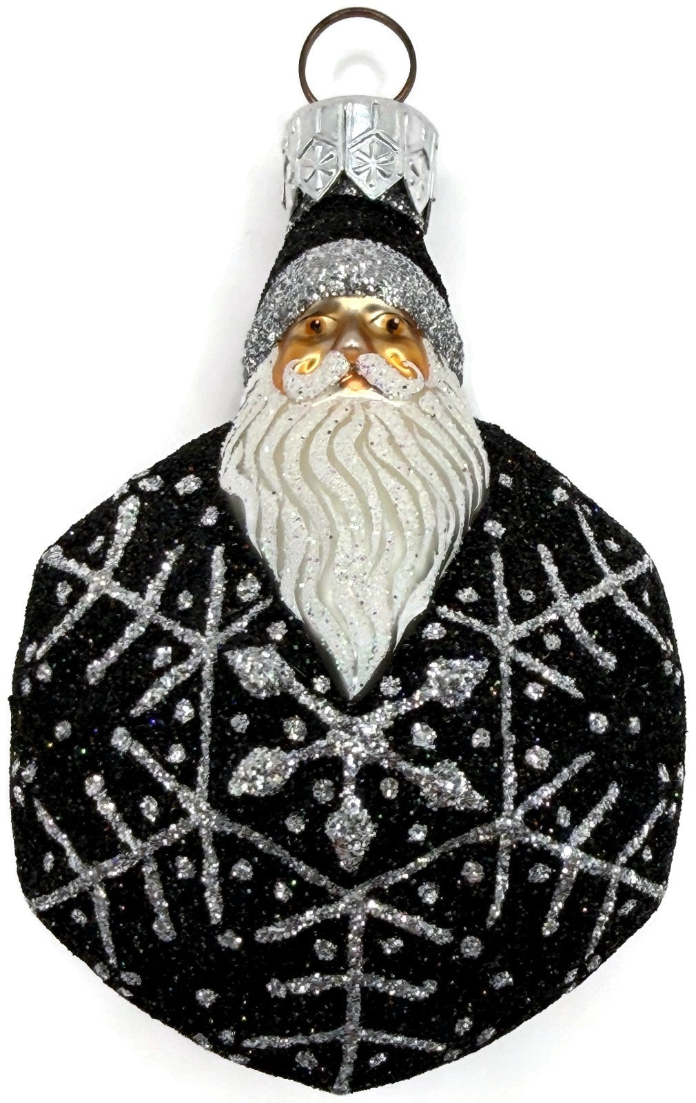 Patricia Breen Snowflake Noel Black Santa Hexagon Glass Christmas Ornament 22577