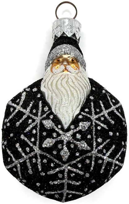 Patricia Breen Snowflake Noel Black Santa Hexagon Glass Christmas Ornament 22577